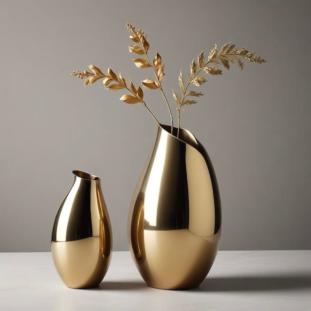 Pair of Modern Polished Brass Teardrop Vases AH-192 Moradabad